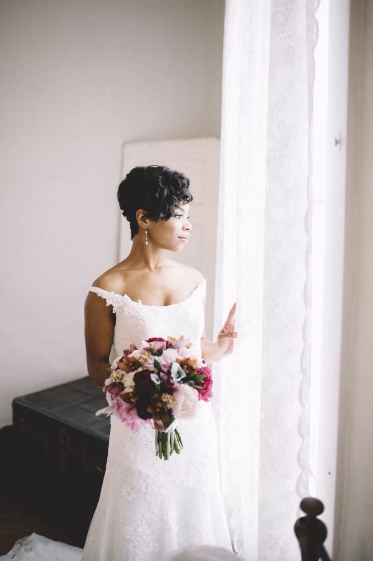 Vintage plunging neckline dress with off the shoulder sleeves