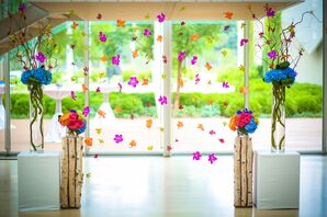 Colorful Orchid Flower Curtain Ceremony Backdrop