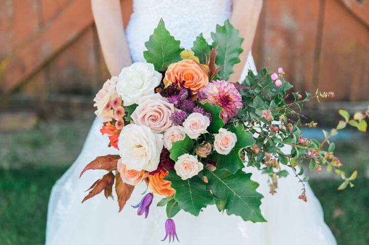 "Our florist was incredible," Shaylin says. "She elaborated upon our harvest theme and used organic shapes and colors. I didn't ask for any specific flowers, but she knew exactly what I wanted."