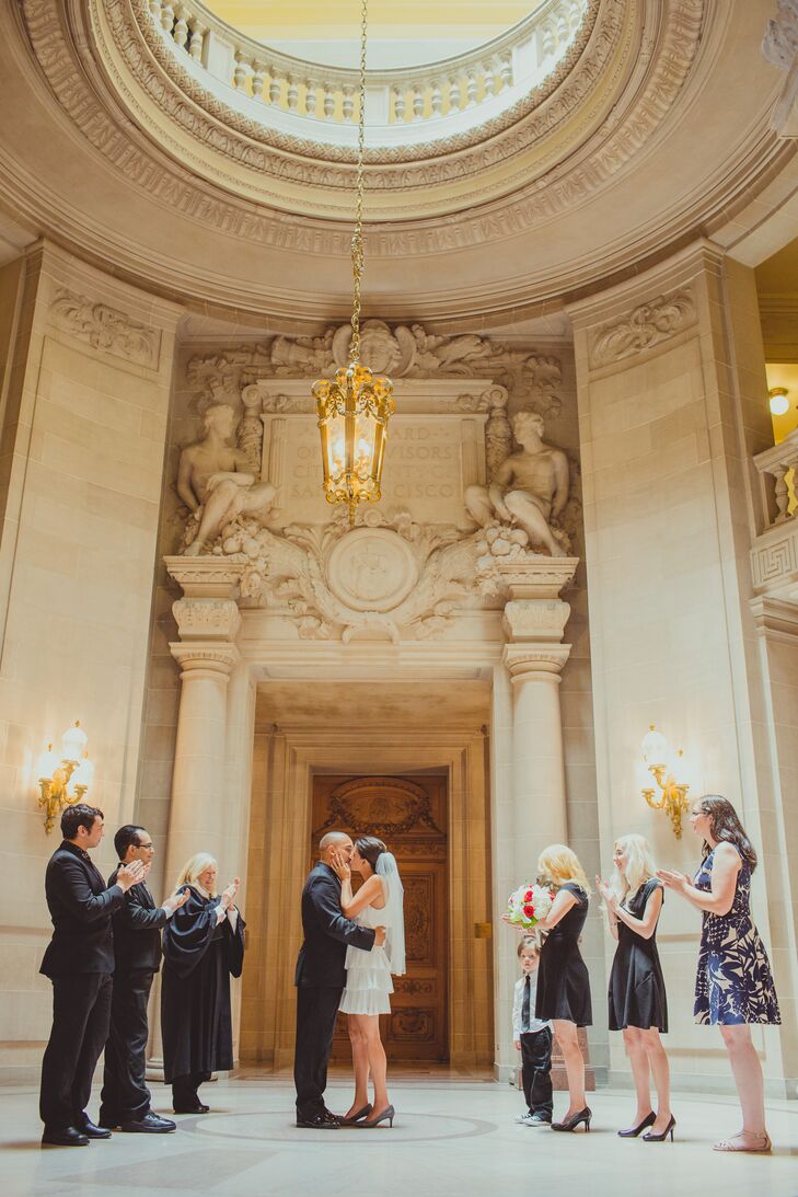 The couple had their first kiss at the ceremony held at San Francisco City Hall, surrounded by an intimate group of loved ones.