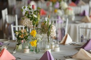 White Table with Linens, Flowers and Candles