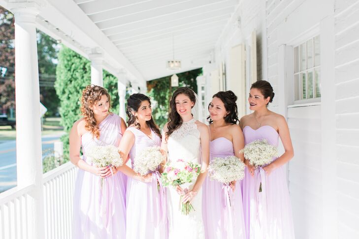 Bridesmaids wore muted, lavender gowns in a hue that perfectly matched the groomsmen ties.