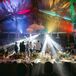 Party Spotlights and Colorful Uplighting in Clear Reception Tent, Hanging Decor