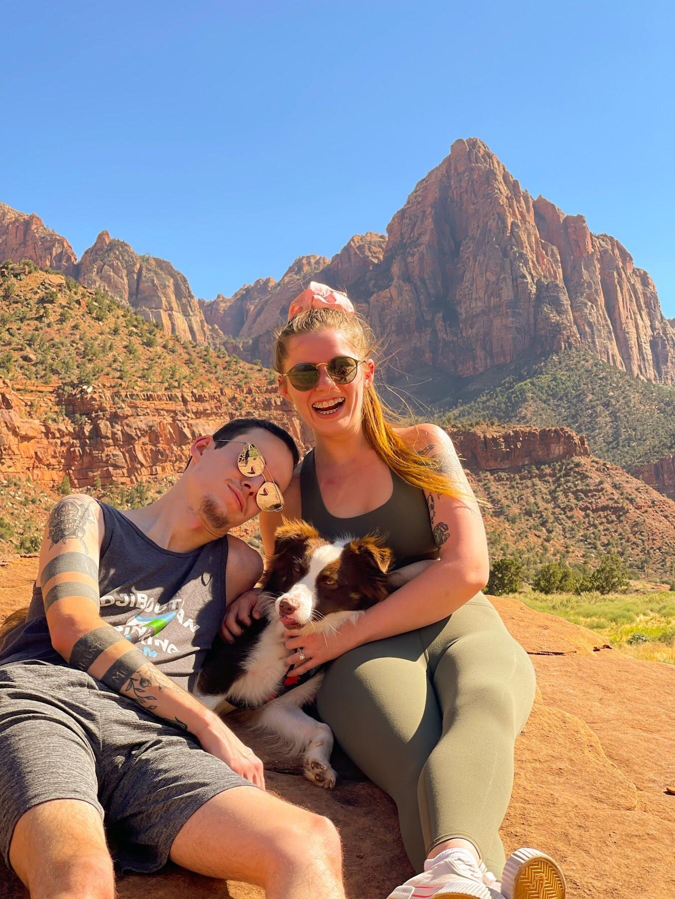 Engagement celebration trip with friends in family in Zion.