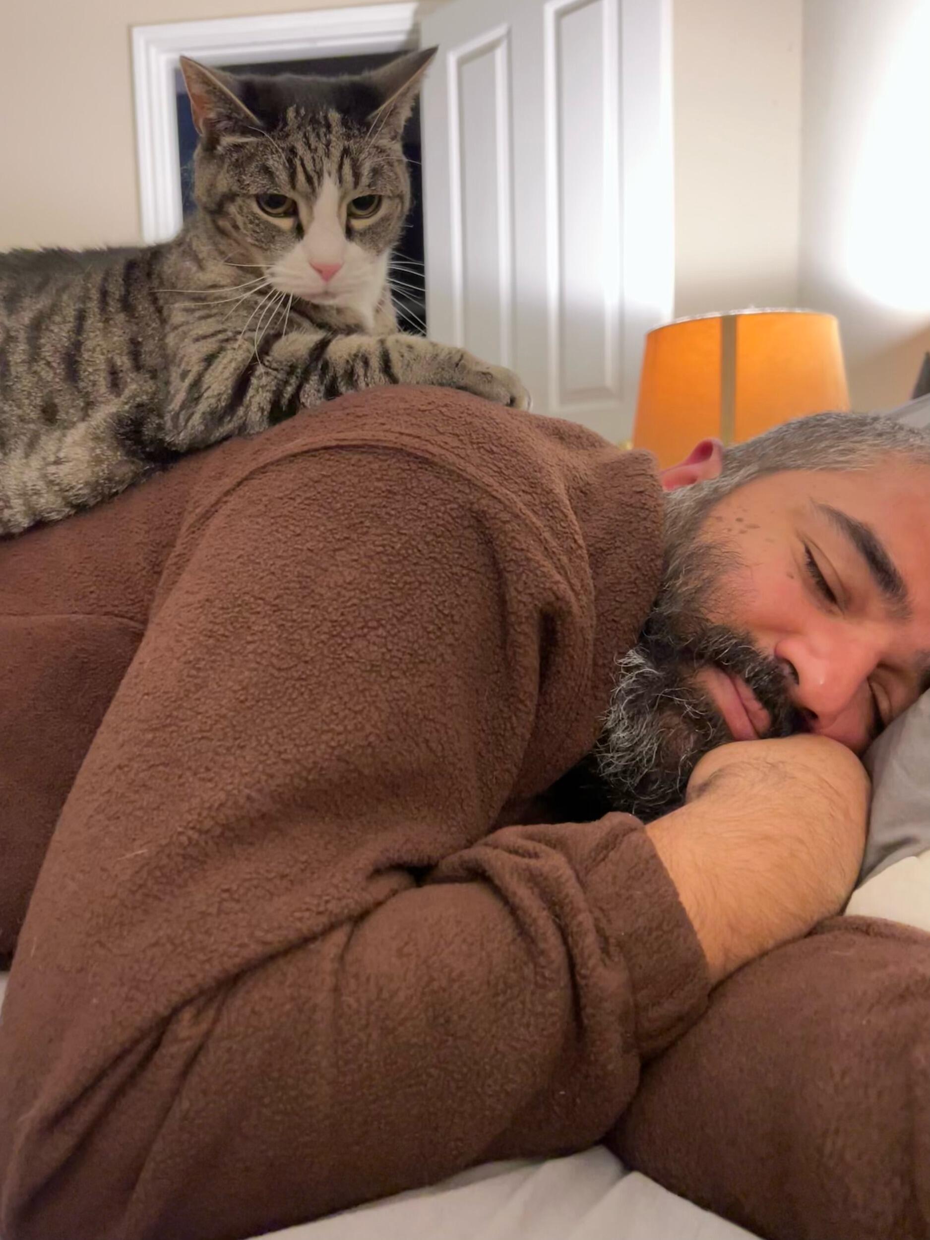 Rubin won over Audrey's cat, Buffy, with ear massages (and freeze-dried minnows)