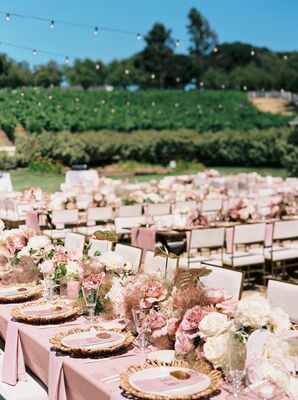 White-and-Gold Chairs and Pink Velvet Linens