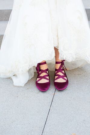 Burgundy Lace-Up Bridal Ballerina Flats