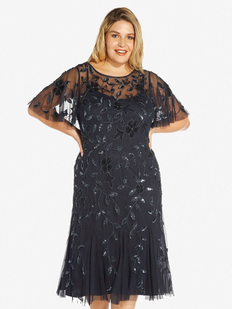 Adrianna Papell plus-size midi cocktail dress for wedding guest