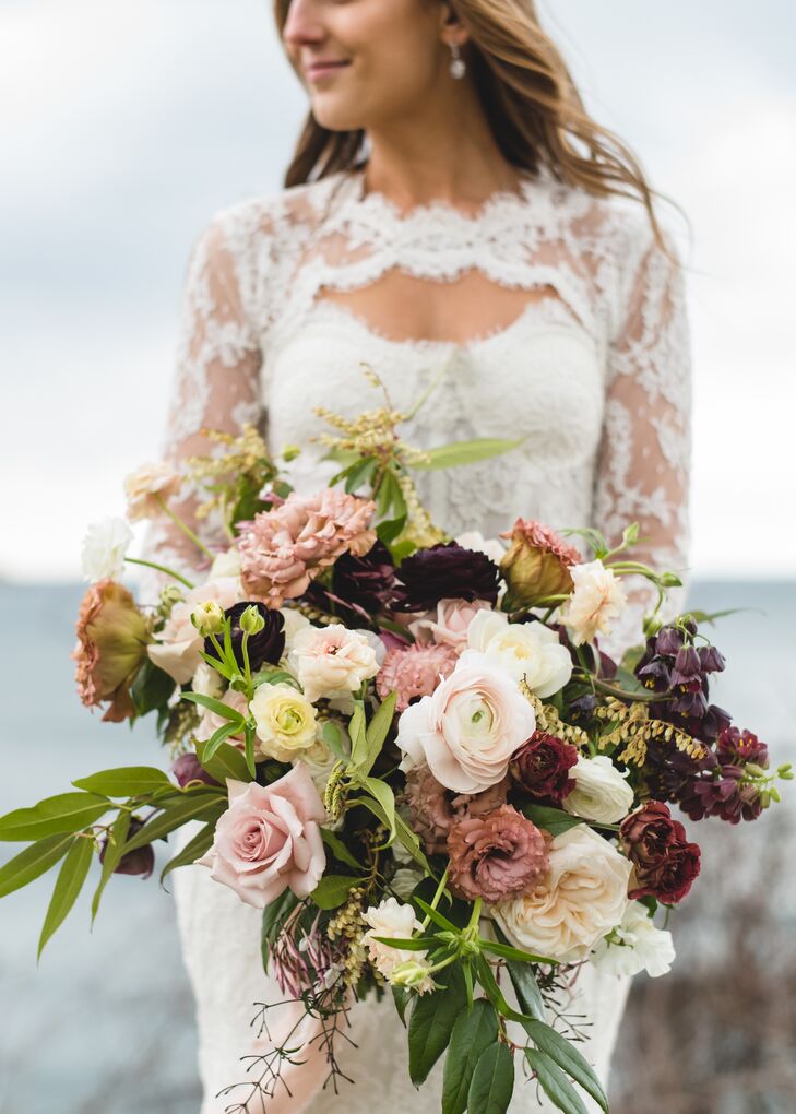 Oversize Blush and Burgundy Garden Rose and Ranunculus Bouquet