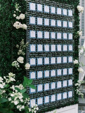 Transparent Escort Card Display With Calligraphy Writing, Blue-and-White Cards