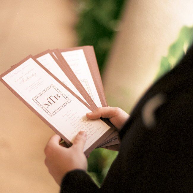 The mother of the bride created the programs, which incorporated the couple’s monogram logo.