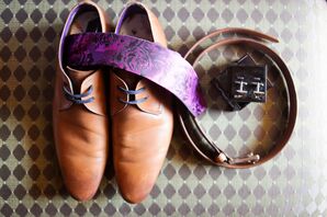 Brown Shoes, Belt, Cufflinks and Purple Tie