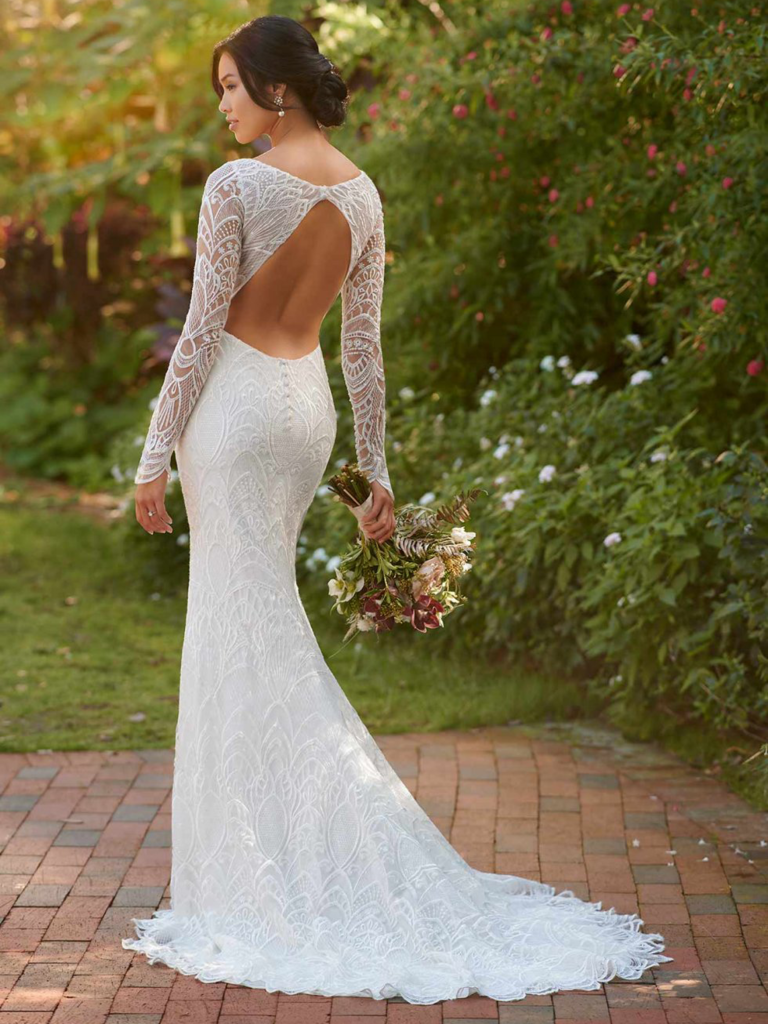 lace wedding dress open back sleeves