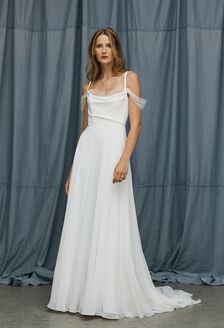 one shoulder draped sheath wedding dress