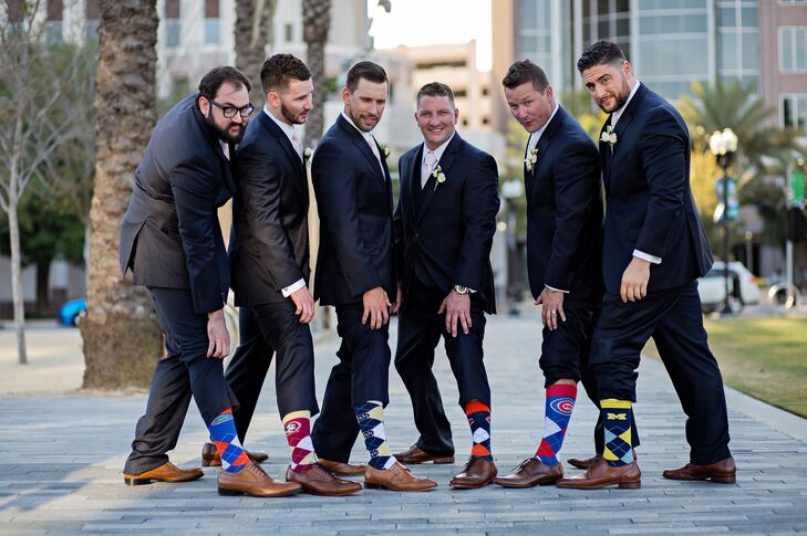 Groomsmen in Personalized Sports Team Socks