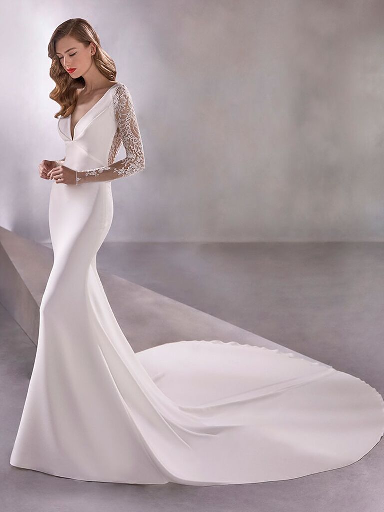 Atelier Provonias wedding dress long sleeve trumpet gown with sheer lace back