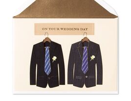 Groom and groom suits wedding day card