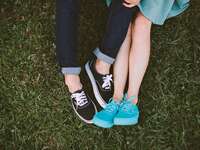 blue sneakers engagement shoot 