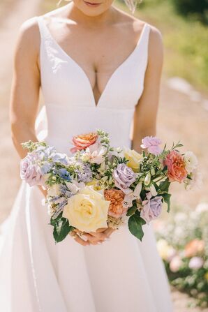 Colorful Wedding Bouquet With Yellow Roses