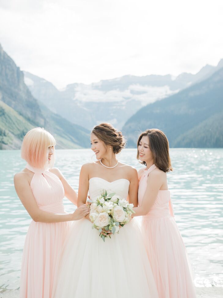 Blush Chiffon Halter Bridesmaid Dresses
