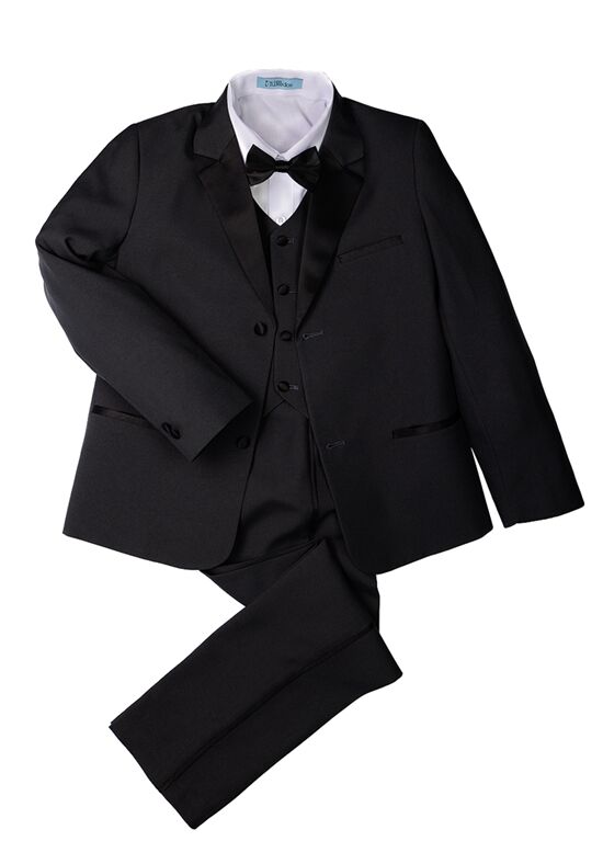 Little Tuxedos "Prodigy" Kids Dark Charcoal Tuxedo (5-Piece Set) Flower Girl Dress and Ring Bearer Outfit - 1