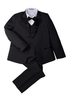 Little Tuxedos "Prodigy" Kids Dark Charcoal Tuxedo (5-Piece Set) Flower Girl Dress and Ring Bearer Outfit