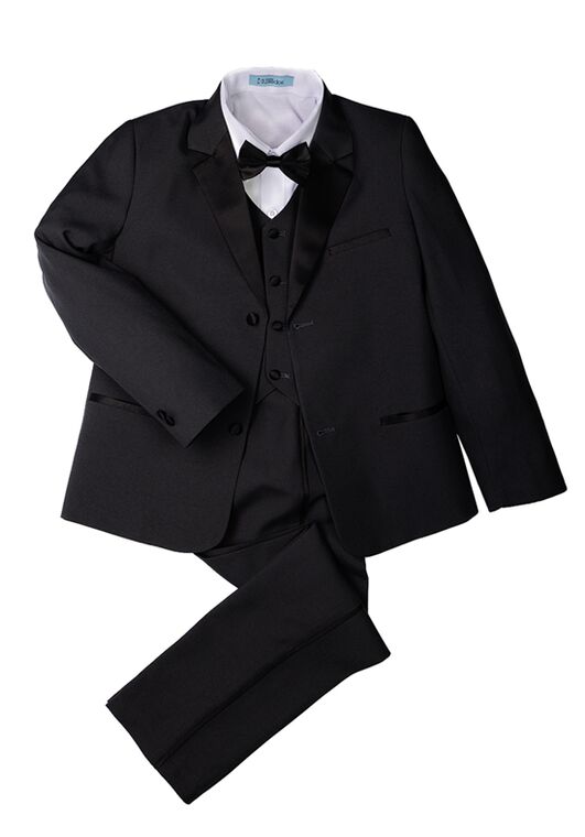 Little Tuxedos "Prodigy" Kids Dark Charcoal Tuxedo (5-Piece Set) Flower Girl Dress and Ring Bearer Outfit - 7