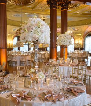 Luxury Reception with Tall Rose and Hydrangea Centerpieces