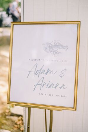 Classic Blue-and-White Wedding Welcome Sign in Gold Frame