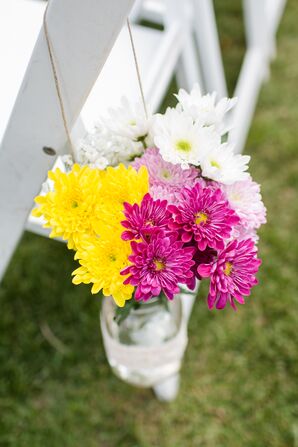 Pink, Yellow and White Chrysanthemum Aisle Decor