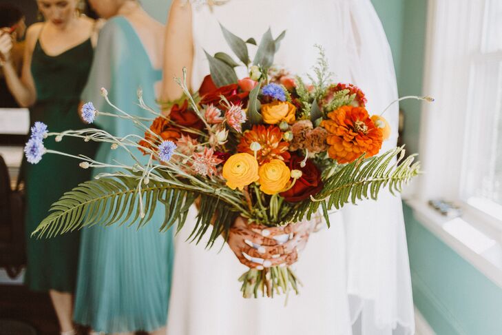 Colorful Bouquet With Zinnia and Fern