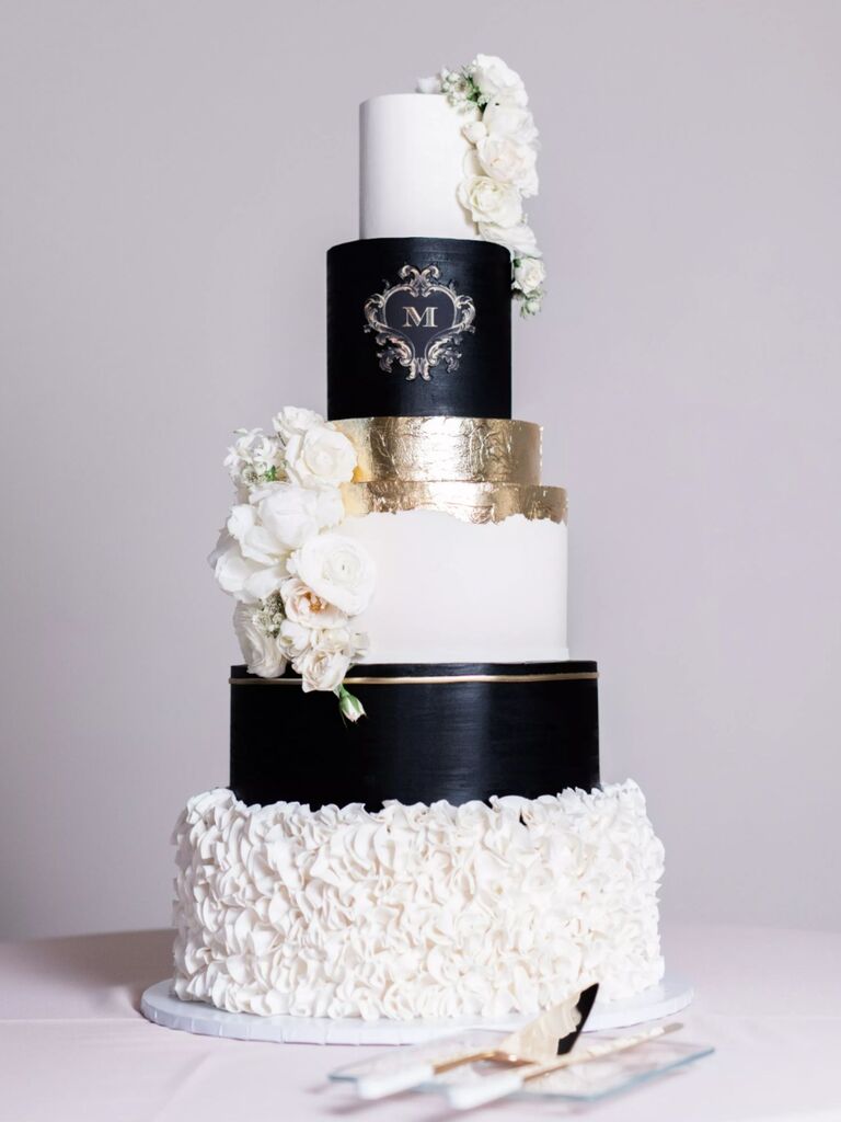 glam black-and-white cake