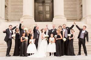 Celebratory Wedding Party in Black, White and Silver