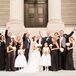 Lindsay's bridesmaids wore floor length black dresses of their own choosing. The groomsmen wore black tuxedos with satin silver vests.