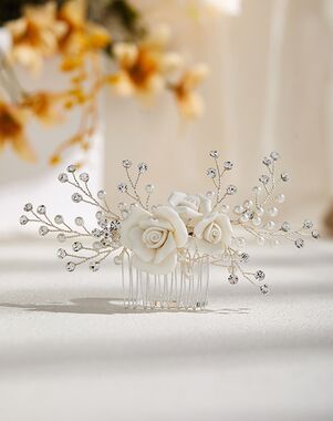 AW Bridal AW BRIDAL Crystal Bridal Hair Comb For Brides White Flower Hair Clip For Women Wedding Hair Accessories for Brides Hair Piece (Silver) Silver Pins, Combs + Clip