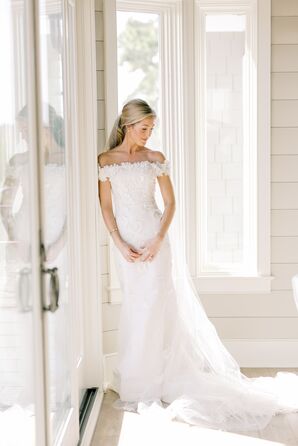 Bride Getting Ready in Off-the-Shoulder Dress