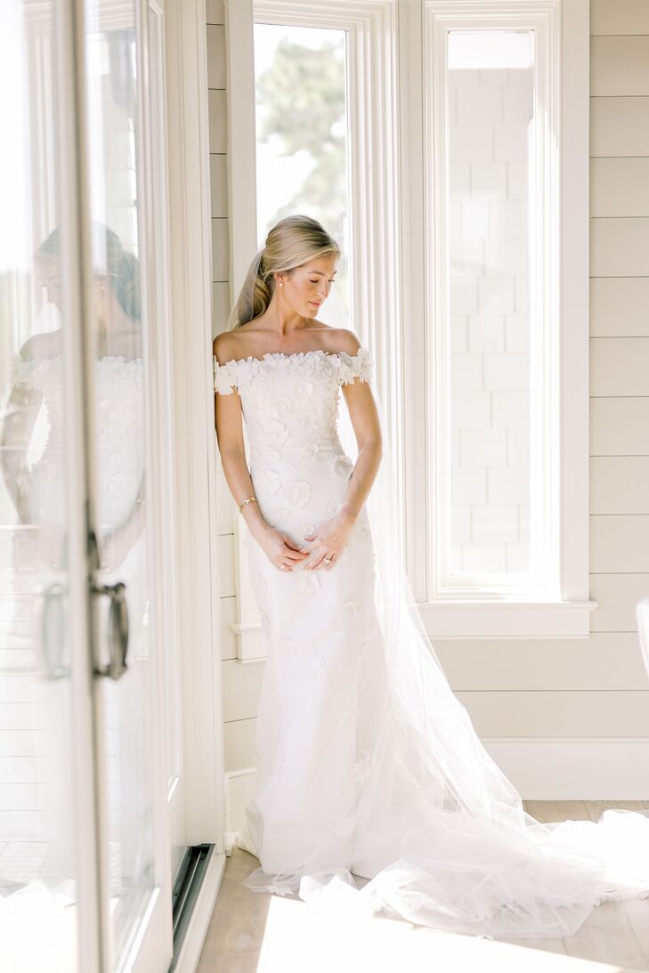 Bride Getting Ready in Off-the-Shoulder Dress