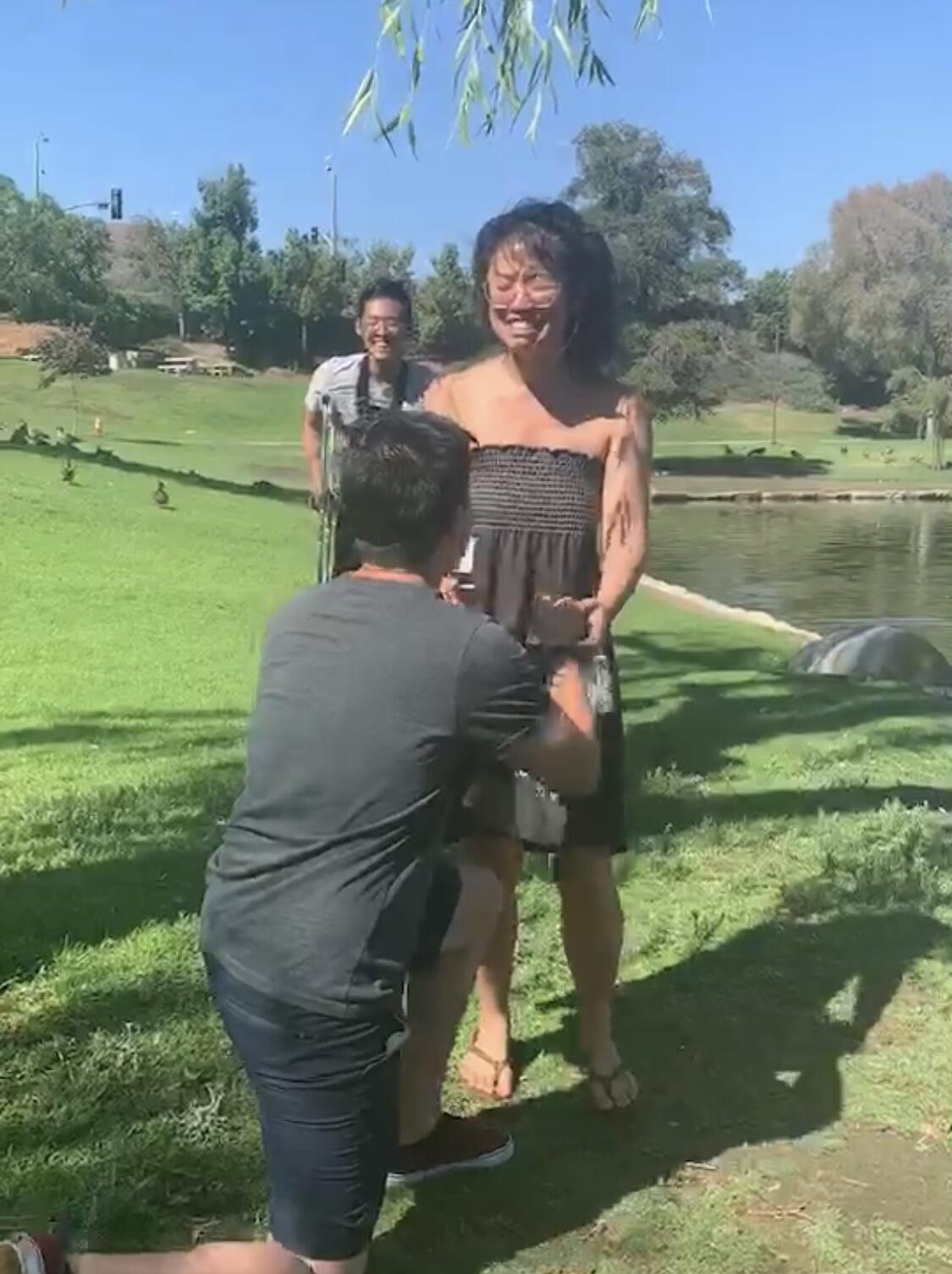 Harrison proposed to Judy at their favorite park.