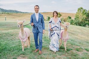 Alternative Couple with Alpacas at Early Mountain Vineyards in Madison, Virginia