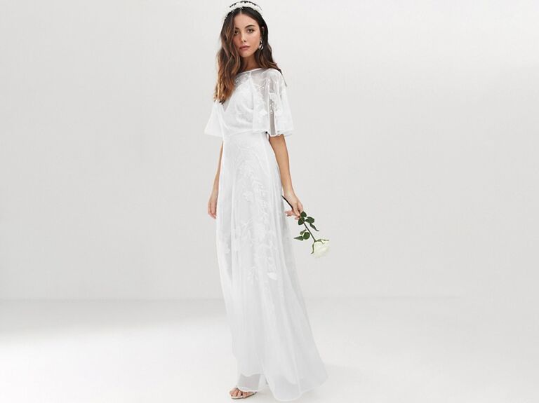 ASOS Edition embroidered flutter sleeve wedding dress