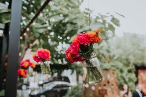 Hanging Mason Jars with Colorful Carnations