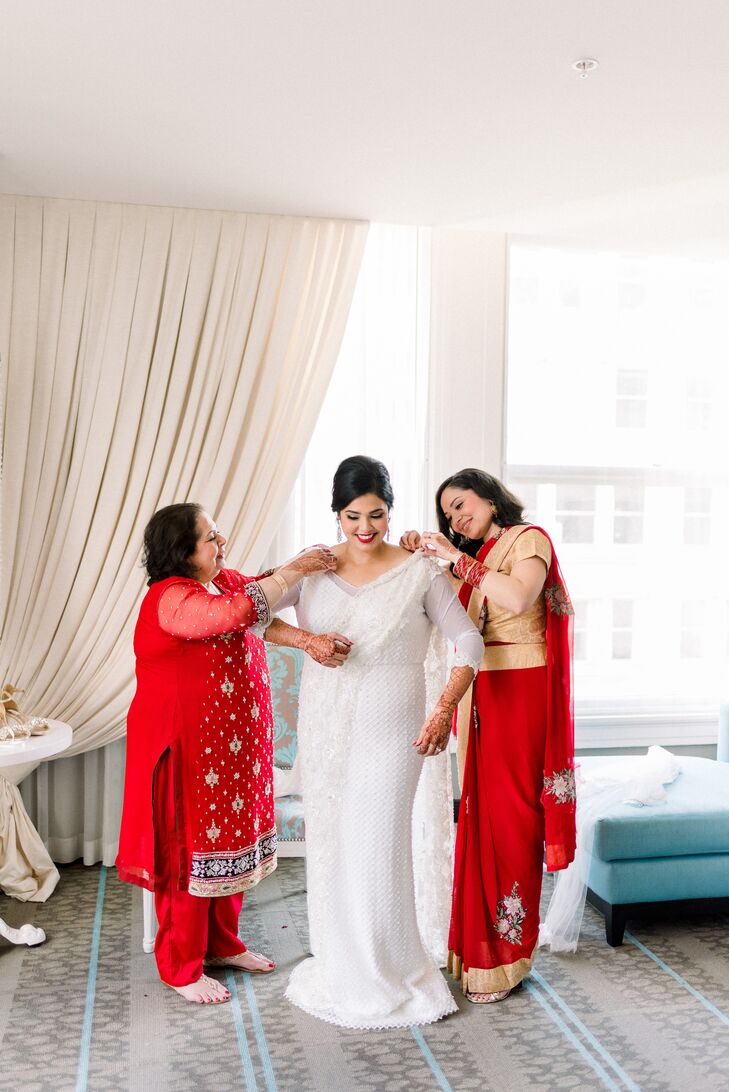 Hindu Bride Getting Ready with Long-Sleeved Wedding Dress
