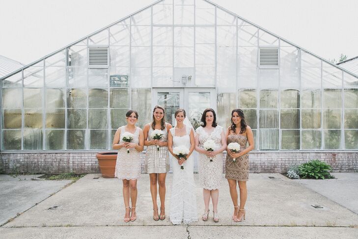 Nicole suggested a neutral color palette for her bridesmaids and let them pick their own dresses. "They were able to feel beautiful in something they actually like, and it allowed them to stick to their own budget," says Nicole. "If you trust your bridesmaids, then everyone’s a winner!"