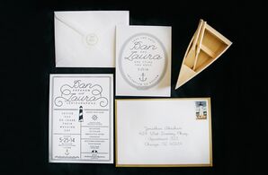 Navy Blue, Gold and White Wedding Invitations
