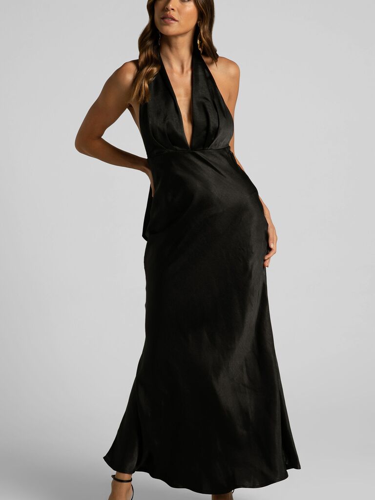 Showpo black satin gothic bridesmaid dress