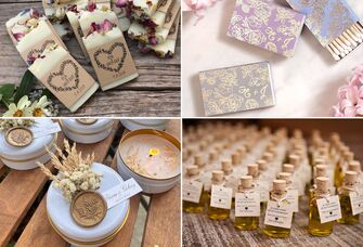 A selection of just some of the gorgeous wedding favors available on Etsy, from papercrafts to tiny bottles.