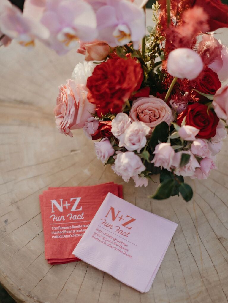 Fun fact cocktail napkins idea for personalized wedding. 