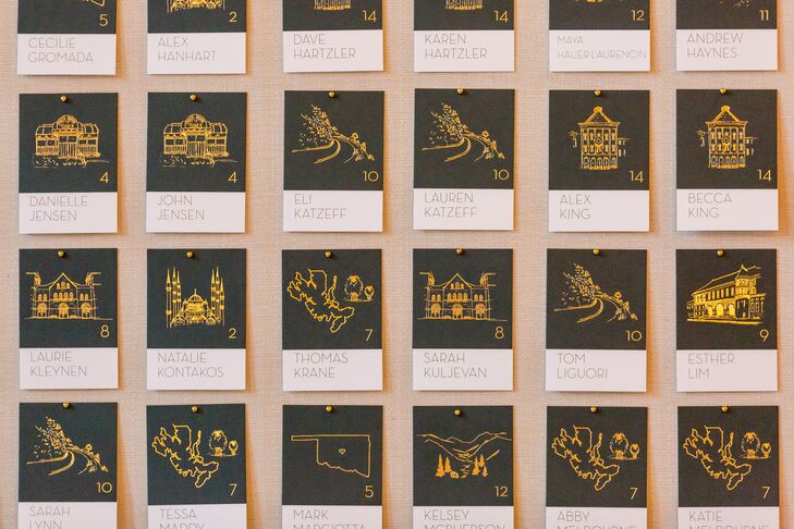 Illustrated Escort Cards for Wedding at The Meridian House in Washington, D.C.