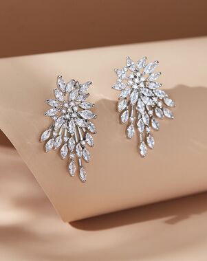 AW Bridal AW BRIDAL Bridal Earrings Marquise Cubic Zirconia Cluster Earrings for Women Rhinestone Wedding Dangle Earrings for Brides Bridesmaid (Silver) Silver