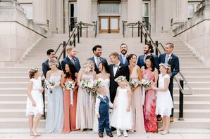 Classic Groomsmen and Bridesmaids with Mismatched Dresses